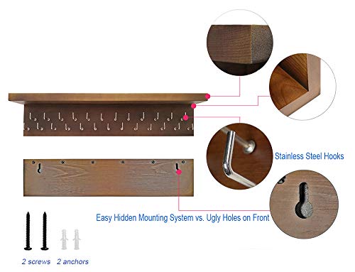 Qktxktzy Medal Hanger Trophy Shelf Display Sport Awards. Sturdy Medal Holders for Gymnastics Basketball Soccer Honors Wall Mount Rack, Perfect All-in-1 Wood Shelf by 25 Pcs Steel Hooks. (Brown) - Image 4