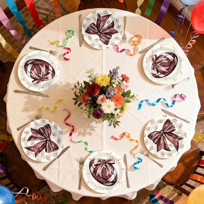 Greencian 50Pcs Football Party Decorations 9" Heavy Duty Sports Birthday Paper Plates Bow Tie Birthday Dessert Plates for Girls Baby Football Gender Reveal Baby Shower Rugby Sport Touchdowns Party Supplies - Image 5