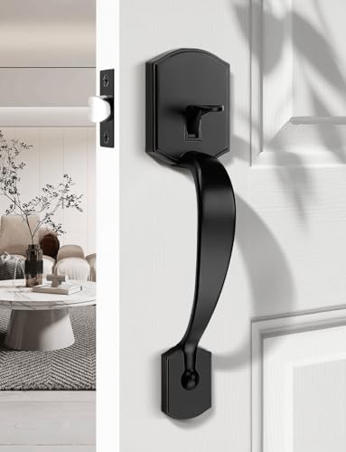 Tinewa Camelot Trim Lower Half Entry Handleset Matte Black Upgated Entry Door Handle with Door Knob for Electronic Keypad Black Exterior Door Handle Lock Set - Image 3