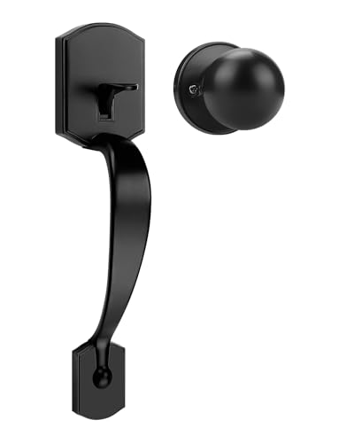 Tinewa Camelot Trim Lower Half Entry Handleset Matte Black Upgated Entry Door Handle with Door Knob for Electronic Keypad Black Exterior Door Handle Lock Set - Image 1