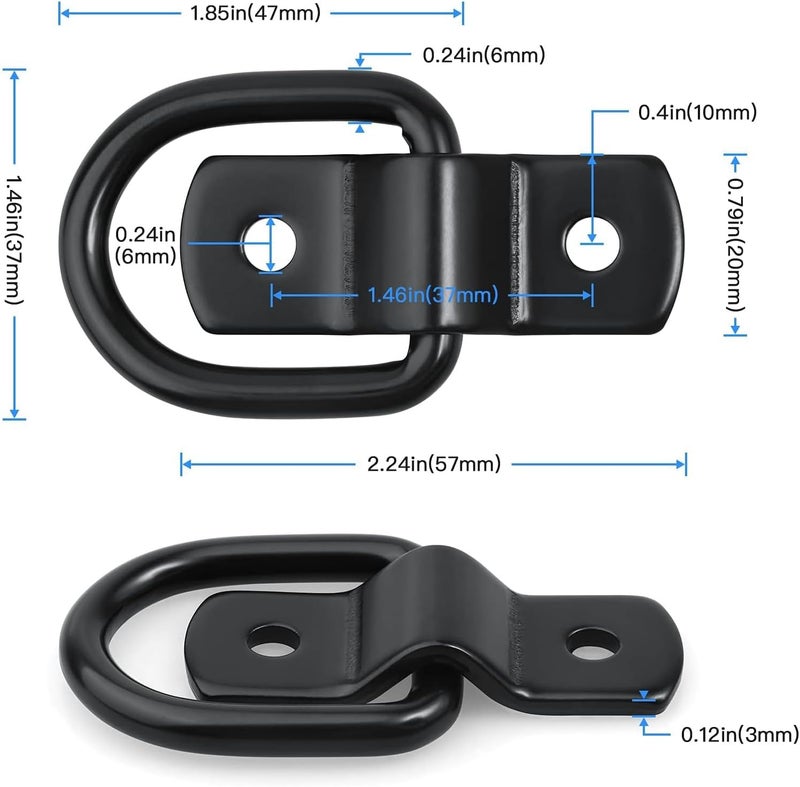 Greluma 8 PCS Heavy Duty Lashing Rank Black D-Ring Anchor Lashing Ring for Loads on Trailers, Trucks, RVs, Vans, ATVs, SUVs, Boats etc - Image 2