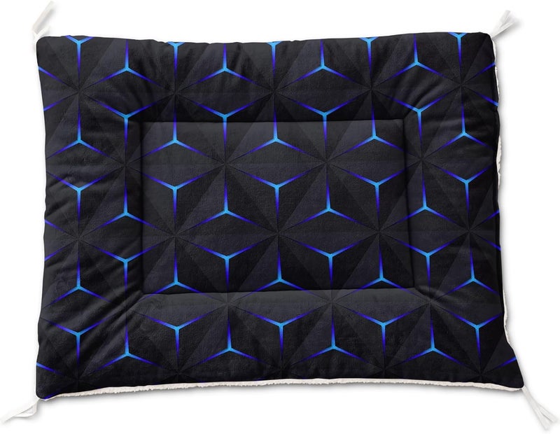 HOSIMA Geometry Print Pet Bed Mat,Fuzzy Crate Pads for Dog Cages,Washable Soft Cozy Sleeping Mat,Plush Black Pad Suitable for Large Dog Bed,42L*32W Inch. - Image 1