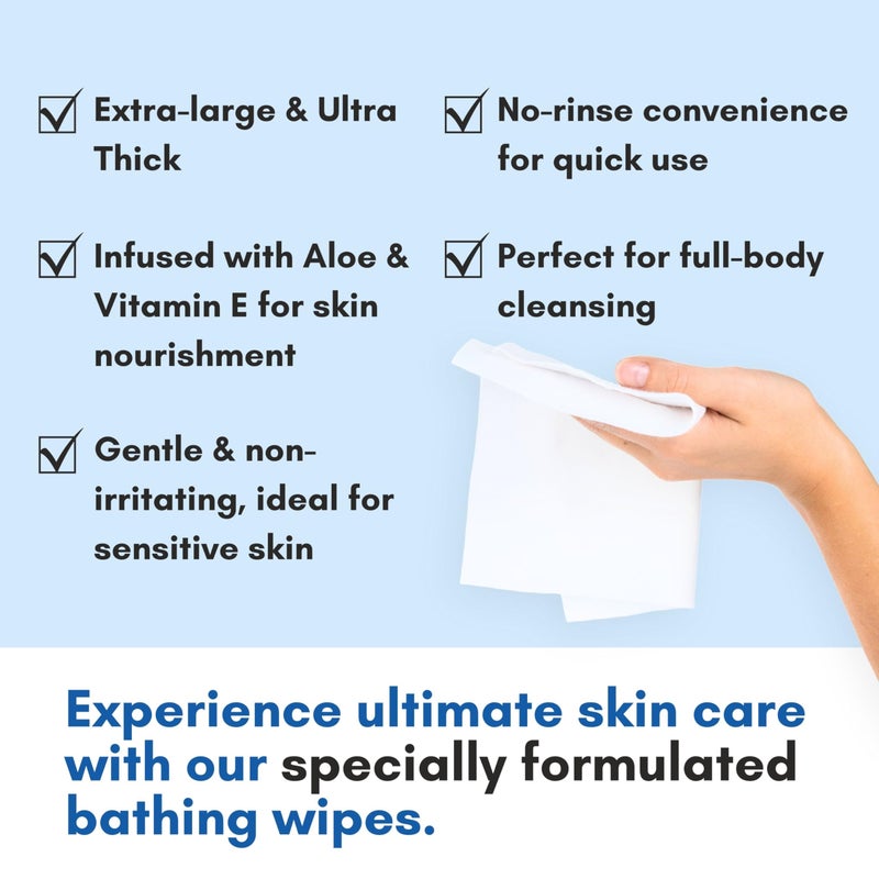 Nurture Valley Nurture Rinse Free Bathing Wipes for Adults w/Aloe | Waterless Cleansing for sensitive skin | Disposable Adult Body Bath Wet Wipe for Disabled Bedridden | 64 wipes - Image 5