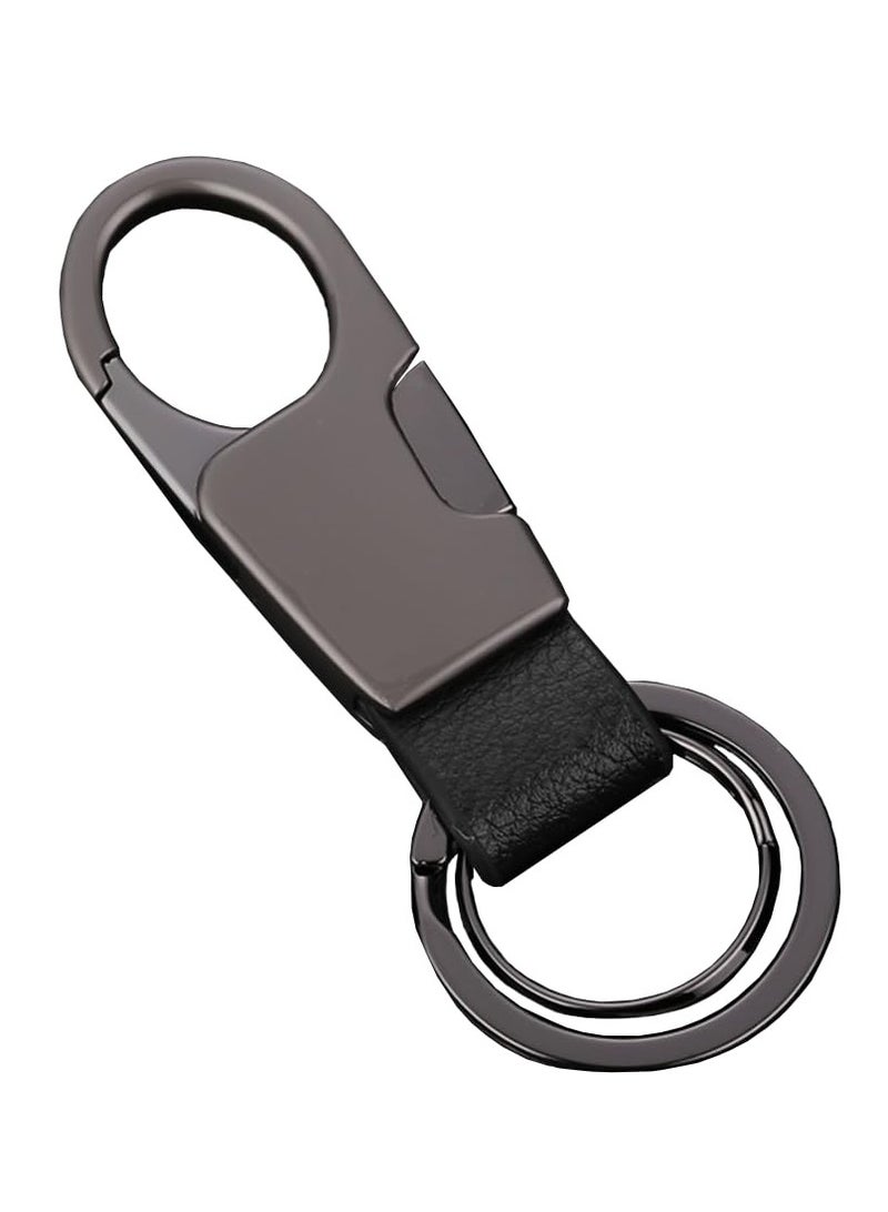 SYOSI Car Keychain, Leather Car Keychain Carabiner Clip with 2 Key Rings Hooks Holder Purse Belt, Heavy Duty Gift for Men Women (Black)  - Image 1