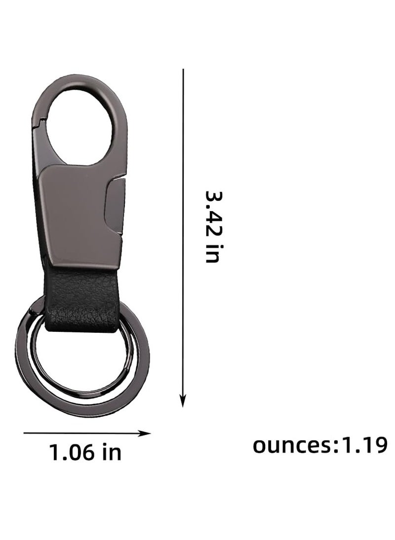 SYOSI Car Keychain, Leather Car Keychain Carabiner Clip with 2 Key Rings Hooks Holder Purse Belt, Heavy Duty Gift for Men Women (Black)  - Image 2