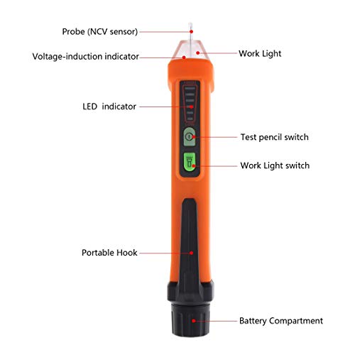 amiciSense Voltage Detector PEAKMETER PM8908C Non-Contact Voltage Tester 50-60Hz AC 12-1000V Pen Circuit Detector Electrical Tool with Work Light and 2 AAA Batteries - Image 4