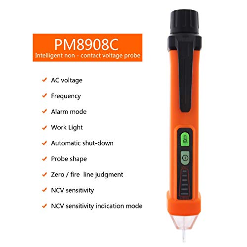 amiciSense Voltage Detector PEAKMETER PM8908C Non-Contact Voltage Tester 50-60Hz AC 12-1000V Pen Circuit Detector Electrical Tool with Work Light and 2 AAA Batteries - Image 3