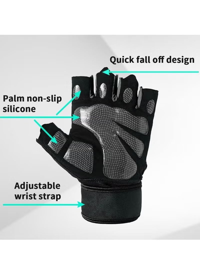 Generic Weightlifting Gloves, Available For Both Men And Women, Non-Slip Silicone And Wrist Support With Adjustable Velcro Straps, Suitable For Fitness Training Weightlifting, Cycling  - Image 4