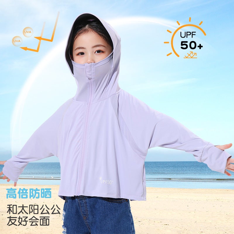 Children'S Sunscreen Clothing Summer Thin Sunscreen Clothing For Girls And Boys Ice Silk Breathable Uv Protection Solid Color Hat Brim For Baby Girls - Image 2