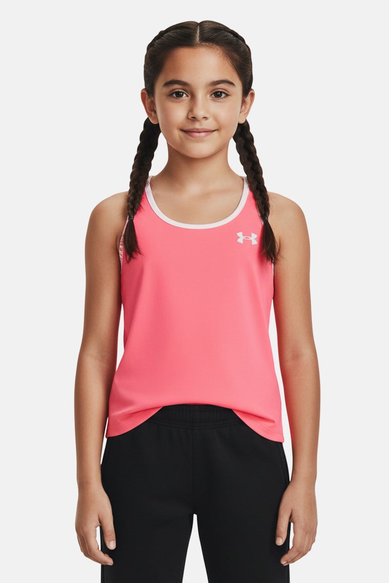 UNDER ARMOUR Kids Girl Brand Logo Sleeveless Tank Top, Neon Pink - Image 1