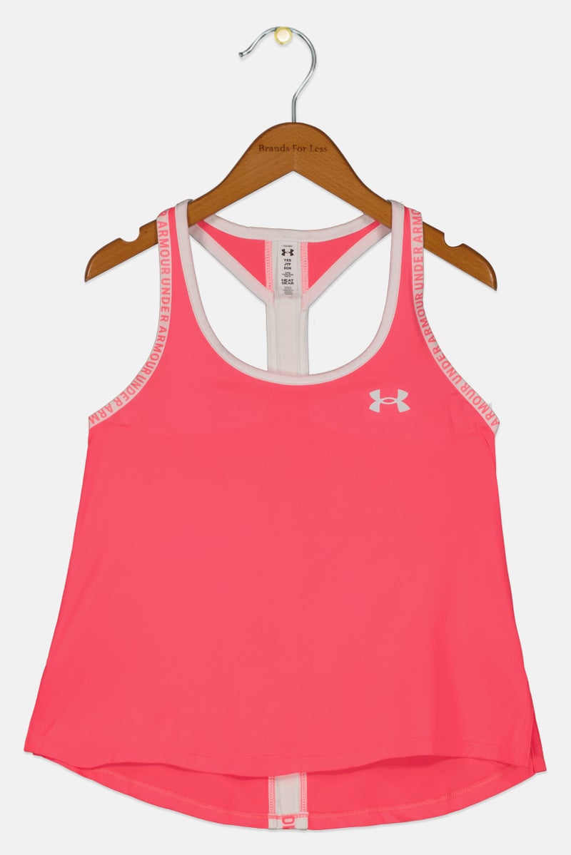 UNDER ARMOUR Kids Girl Brand Logo Sleeveless Tank Top, Neon Pink - Image 3