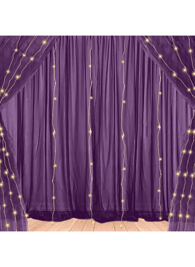 1iAM مجموعة مصابيح شبكية زخرفية أرجوانية مكونة من 6 قطع كبيرة مخيطة بشريط من النايلون قابلة لإعادة الاستخدام وناعمة وخالية من التجاعيد 85 × 5 أقدام لكل شبكة خلفية، قطعتان من مصابيح الأرز بطول 11 مترًا لتزيين الحفلات