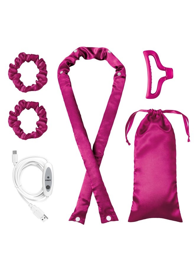 CONAIR Conair 2-in-1 Heat & Heatless Hair Curler - Heat/Heatless Curling Set Includes Satin Curling Ribbon, Claw Clip, 2 Scrunchies, USB Cord, and Satin Pouch  - Image 1