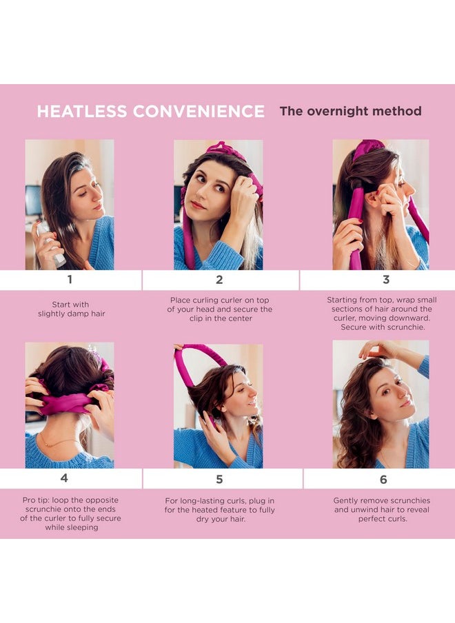 CONAIR Conair 2-in-1 Heat & Heatless Hair Curler - Heat/Heatless Curling Set Includes Satin Curling Ribbon, Claw Clip, 2 Scrunchies, USB Cord, and Satin Pouch  - Image 4