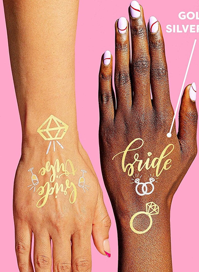 SYOSI 134 Pcs Bachelorette Party Tattoos Party Temporary Tattoos Metallic Gold Bridal Party Tattoos for Wedding Night Bachelorette Party Bridal Shower Favor - Image 4
