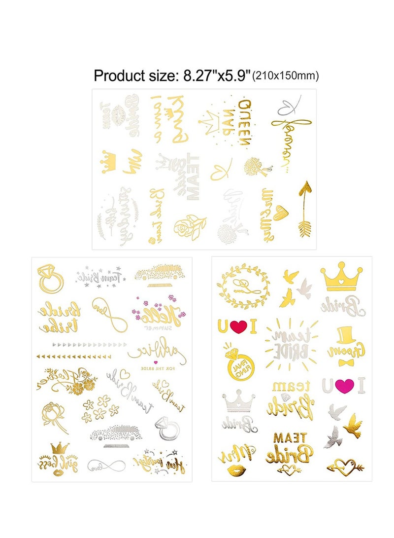SYOSI 134 Pcs Bachelorette Party Tattoos Party Temporary Tattoos Metallic Gold Bridal Party Tattoos for Wedding Night Bachelorette Party Bridal Shower Favor - Image 2