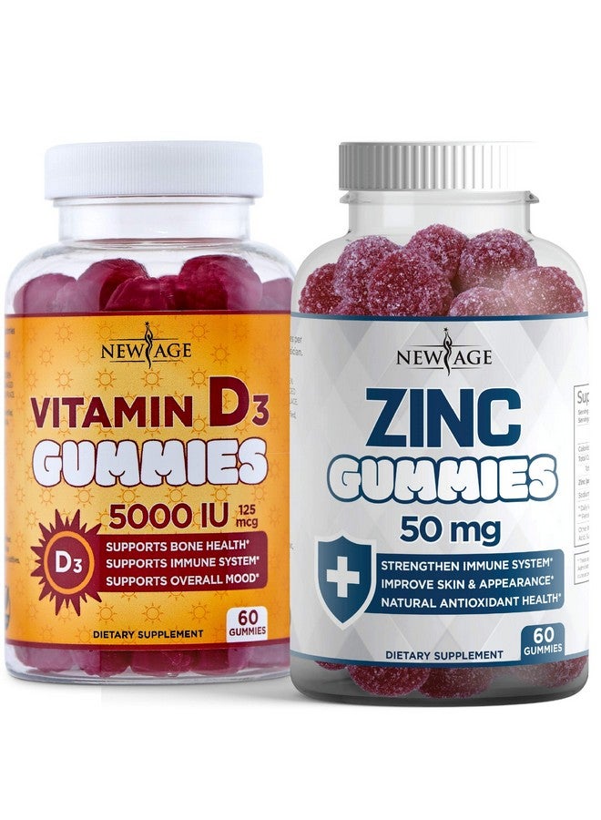 New Age Immune Defense Combo 2 Pack Vitamin D3 Gummies 5000 Iu 125Mcg & High Potency Zinc Gummies Immune Booster 120 Count - Image 1