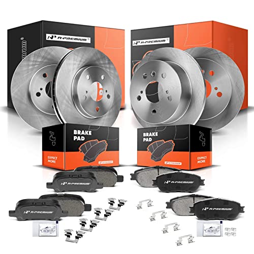 A-Premium Front Vented & Rear Solid Disc Brake Rotors + Ceramic Pads Kit Compatible with Select Toyota Models - Avalon 2005-2007, Solara 2004-2008, Camry 2005-2006, 12-PC Set - Image 1