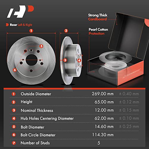A-Premium Front Vented & Rear Solid Disc Brake Rotors + Ceramic Pads Kit Compatible with Select Toyota Models - Avalon 2005-2007, Solara 2004-2008, Camry 2005-2006, 12-PC Set - Image 3