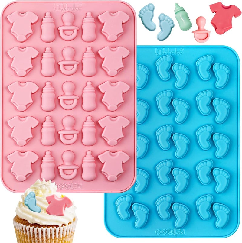Webake Baby Feet Mold Baby Onesie Baby Bottle Pacifier Molds, Bite Size Silicone Chocolate Candy Molds Gummy Mould for Baby Shower Party Cake Decoration Cupcake Topper - Image 1