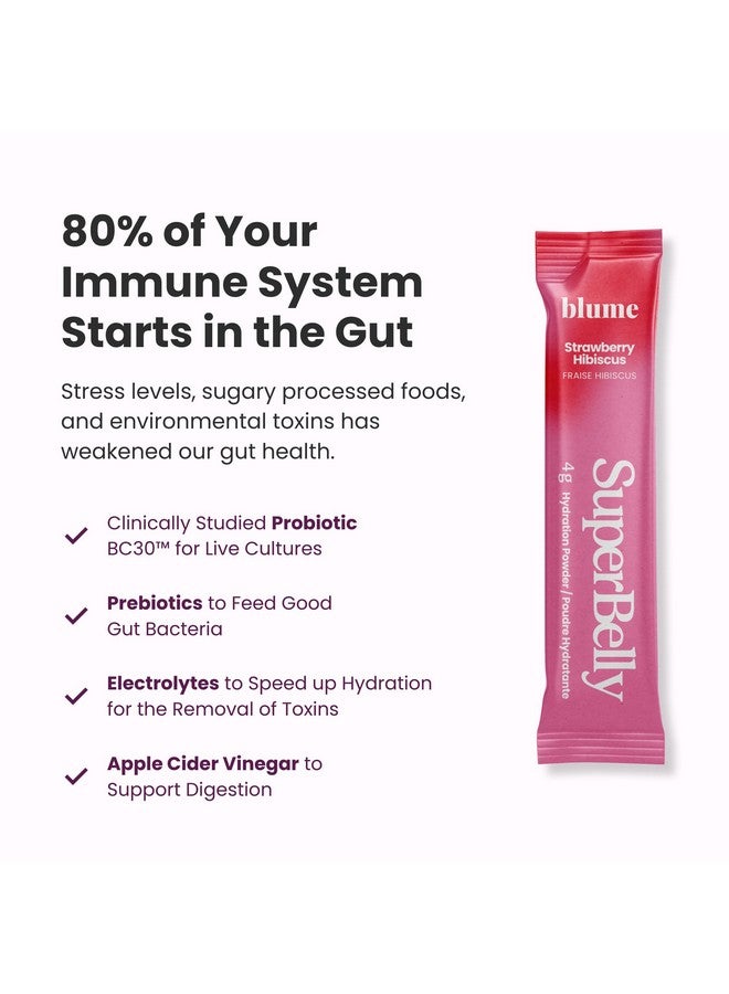 بلومي أكياس بلوم نيو سوبر بيلي لصحة الأمعاء والترطيب أثناء التنقل، خالية من السكر، مع البريبايوتكس والبروبيوتكس وخل التفاح وفيتامين سي والإلكتروليتات، بنكهة الفراولة والكركديه، 15 كيسًا - Image 3