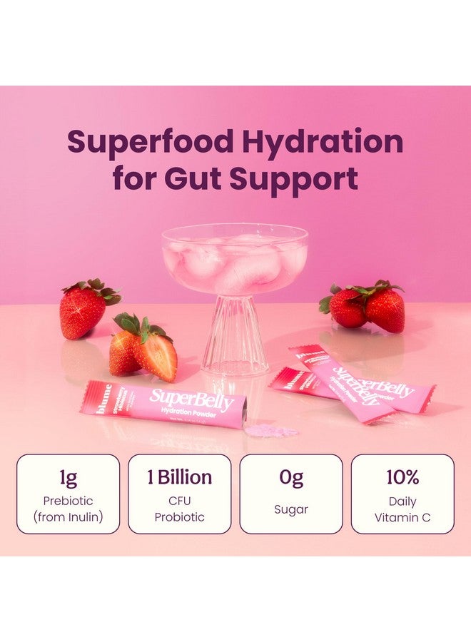 بلومي أكياس بلوم نيو سوبر بيلي لصحة الأمعاء والترطيب أثناء التنقل، خالية من السكر، مع البريبايوتكس والبروبيوتكس وخل التفاح وفيتامين سي والإلكتروليتات، بنكهة الفراولة والكركديه، 15 كيسًا - Image 1