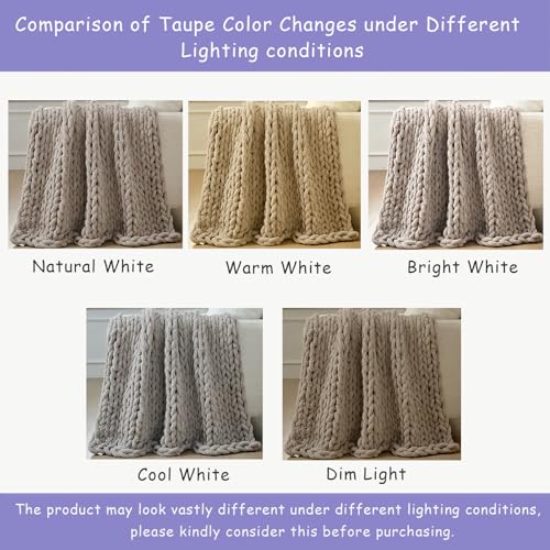 Bigacogo Chunky Knit Throw Blanket for Couch, 40x60 inches, 100% Hand Knitted with Thick Jumbo Chenille Yarn, Cozy Soft Large Rope Knot Cable Crochet Blankets for Sofa Bed Living Room, Taupe - Image 4