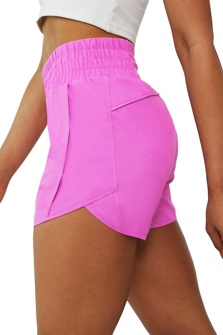 Tough Mode Pink Shorts for Women, Women's Athletic Shorts, High Waisted Running Shorts Pockets Sporty Shorts Gym Elastic Workout Short-M - Image 1