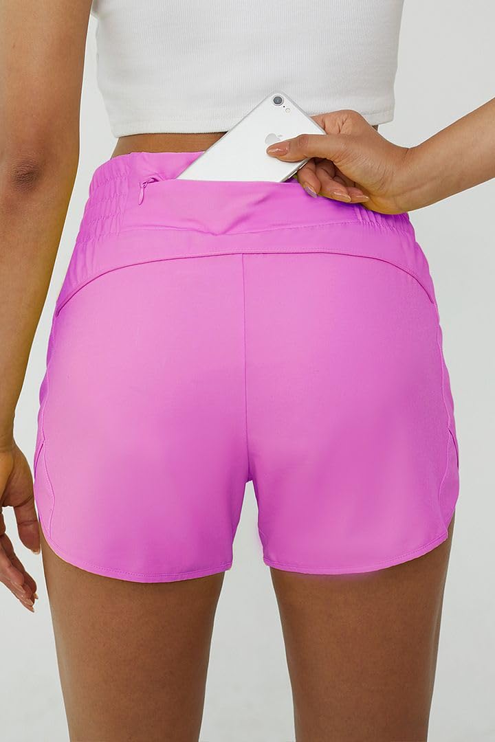 Tough Mode Pink Shorts for Women, Women's Athletic Shorts, High Waisted Running Shorts Pockets Sporty Shorts Gym Elastic Workout Short-M - Image 4
