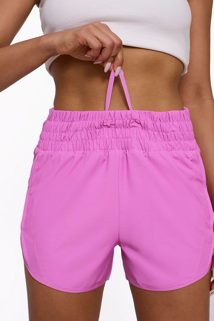 Tough Mode Pink Shorts for Women, Women's Athletic Shorts, High Waisted Running Shorts Pockets Sporty Shorts Gym Elastic Workout Short-M - Image 2