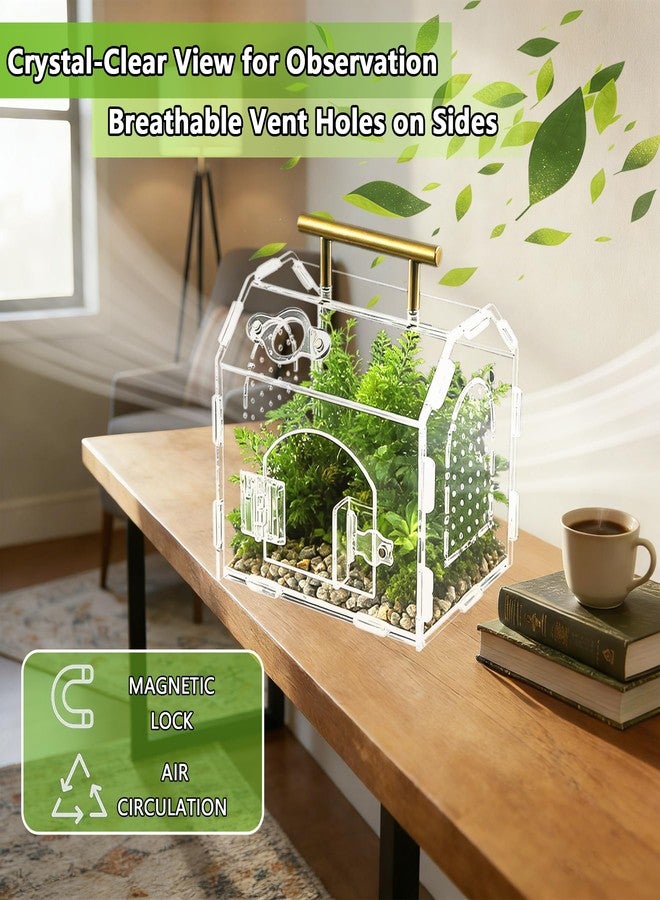 AuroraHJYJ 5.9" × 4.7" × 5.5" Acrylic Enclosure for Jumping Spiders & Tarantulas – Transparent Terrarium with Handle & Magnetic Door, Easy to Assemble and Feed - Image 4