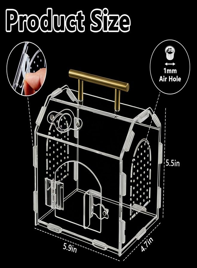 AuroraHJYJ 5.9" × 4.7" × 5.5" Acrylic Enclosure for Jumping Spiders & Tarantulas – Transparent Terrarium with Handle & Magnetic Door, Easy to Assemble and Feed - Image 5