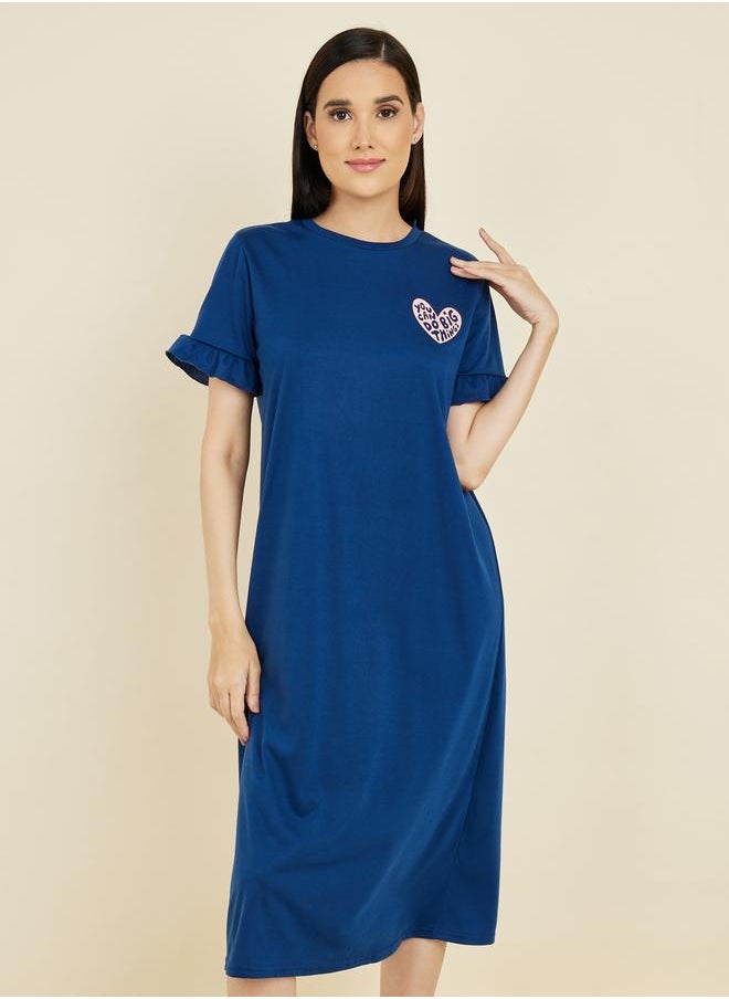 Styli Styli Slogan Print Ruffle Sleeve Sleep T-Shirt Dress  - Image 2