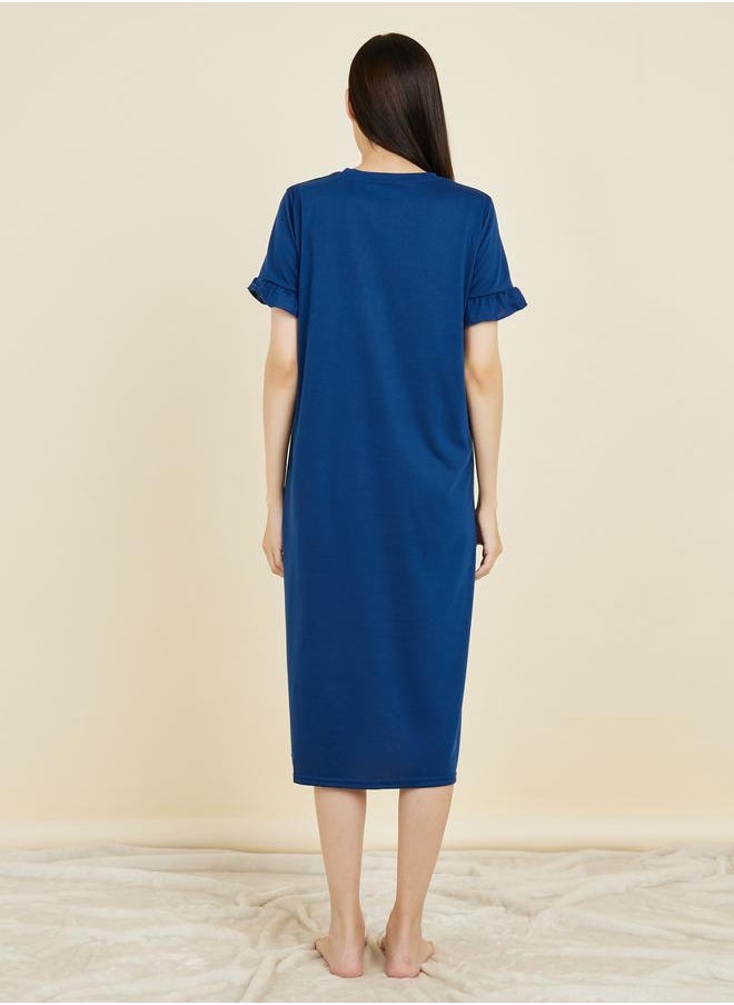 Styli Styli Slogan Print Ruffle Sleeve Sleep T-Shirt Dress  - Image 4