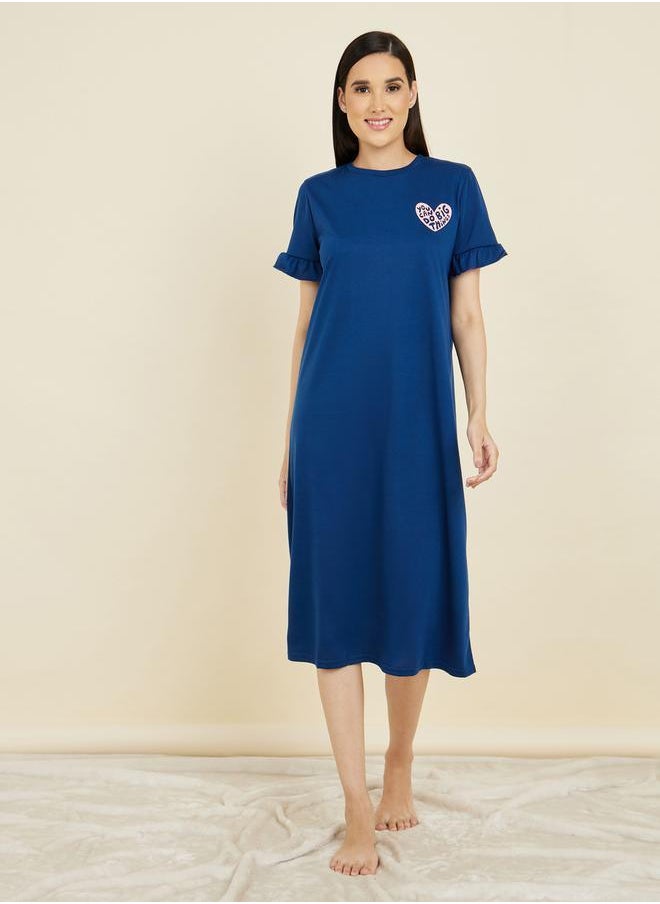 Styli Styli Slogan Print Ruffle Sleeve Sleep T-Shirt Dress  - Image 5