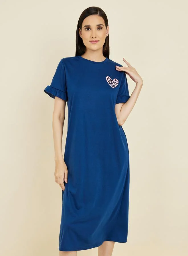 Styli Styli Slogan Print Ruffle Sleeve Sleep T-Shirt Dress