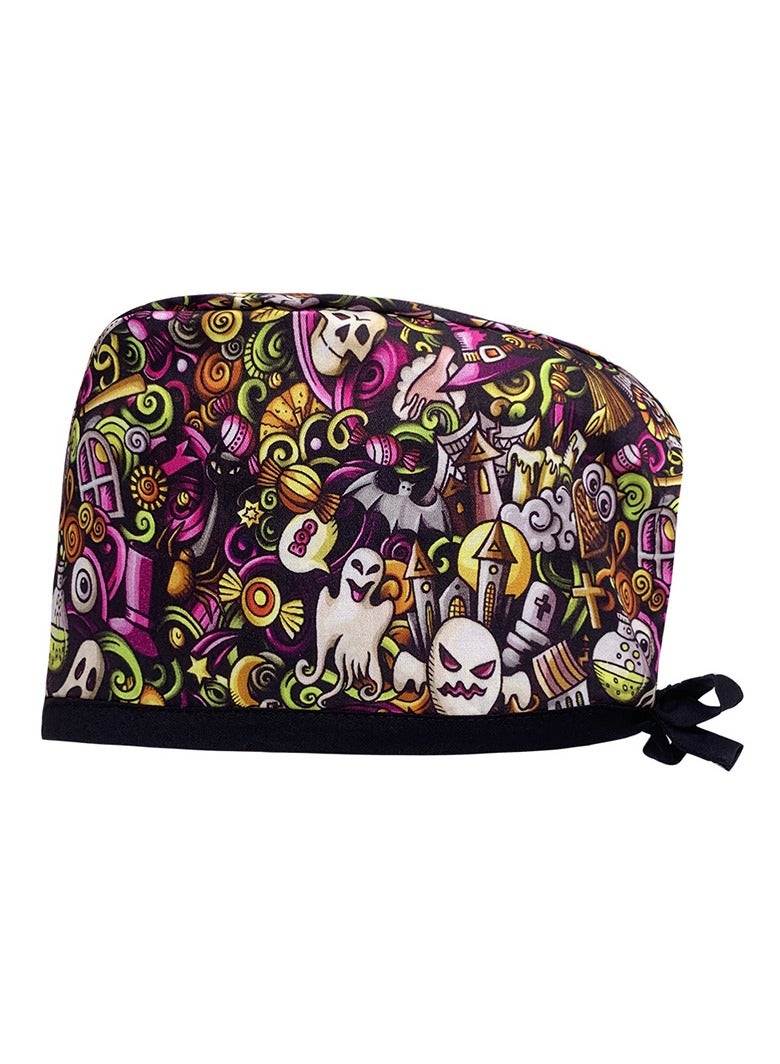 KUYING Cotton Printed Surgical Cap Strap Adjustable Medical Work Cap 