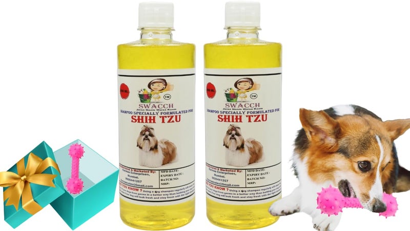 swacch Shih Tzu Dog Shampoo + Dumbbell Toy I Durable Rubber Dog Toy for Chewing I Playing,Teeth Cleaning & Training Toy I Combo Pack I 500ml Pack of 2 Lemon - Image 1