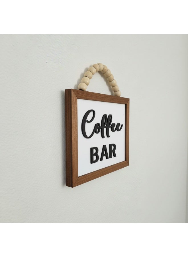 A uniquely designed wooden display stand featuring the words "Coffee Bar" in embossed lettering, measuring 20x17 cm, made from premium 10mm thick Spanish MDF wood with a sturdy stand, adding elegance and beauty to your kitchen; perfect for coffee corner decor. - Image 2