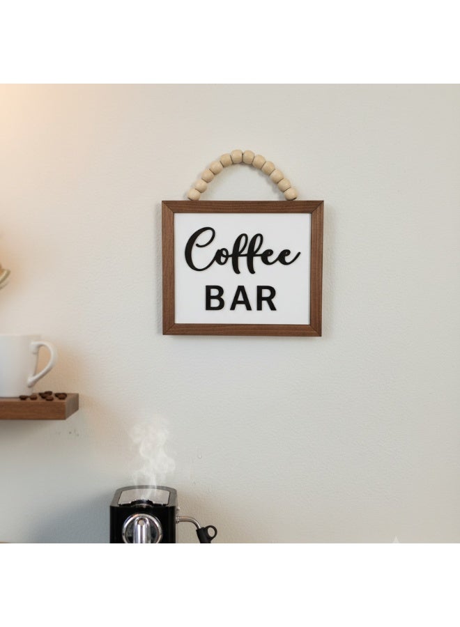 A uniquely designed wooden display stand featuring the words "Coffee Bar" in embossed lettering, measuring 20x17 cm, made from premium 10mm thick Spanish MDF wood with a sturdy stand, adding elegance and beauty to your kitchen; perfect for coffee corner decor. - Image 3
