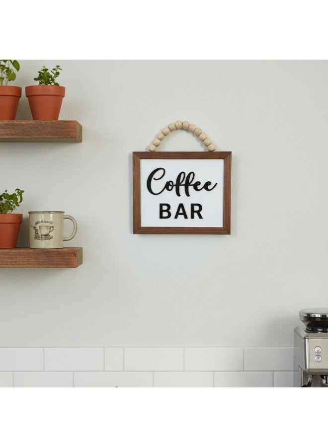 A uniquely designed wooden display stand featuring the words "Coffee Bar" in embossed lettering, measuring 20x17 cm, made from premium 10mm thick Spanish MDF wood with a sturdy stand, adding elegance and beauty to your kitchen; perfect for coffee corner decor. - Image 4