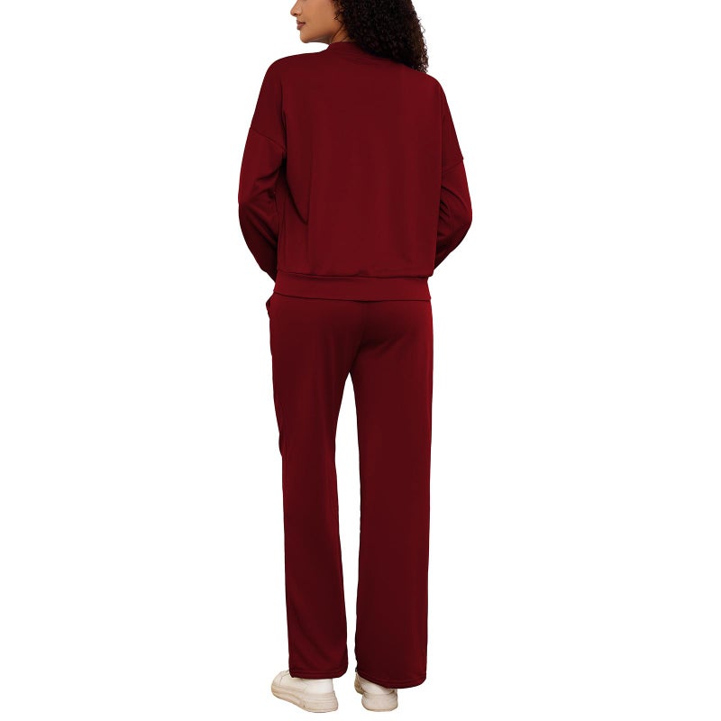 PINSV Women's 2 Piece Outfits Sweatsuits Full Zip Sweatshirts Wide Leg Sweatpant Set Tracksuit Burgundy S - Image 5