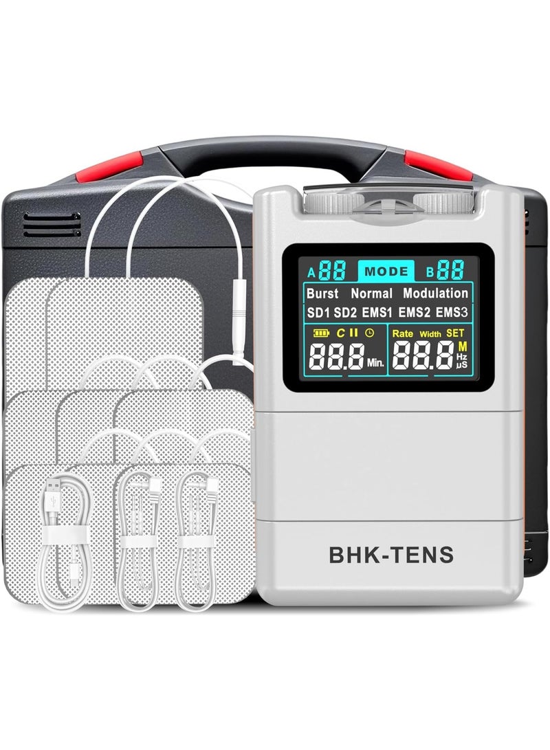 BHKTENS 3 in 1 TENS EMS Unit Muscle Stimulator with Carry Case for Back Pain Relief, Upgraded Color LCD TENS Machine for Chronic Pain, Muscle Relaxation, Home Use. with 8 Customizable Pulse Modes, 8 TENS Pads, 40 Intensitys - Image 1