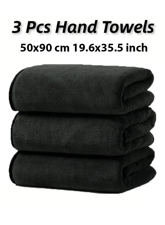 فابينني منشفة رياضية من 3 قطع من الألياف الدقيقة / منشفة يد / منشفة وجه / منشفة تنظيف سيارة من الألياف الدقيقة ناعمة ومتينة 50x90 سم أسود - Image 4