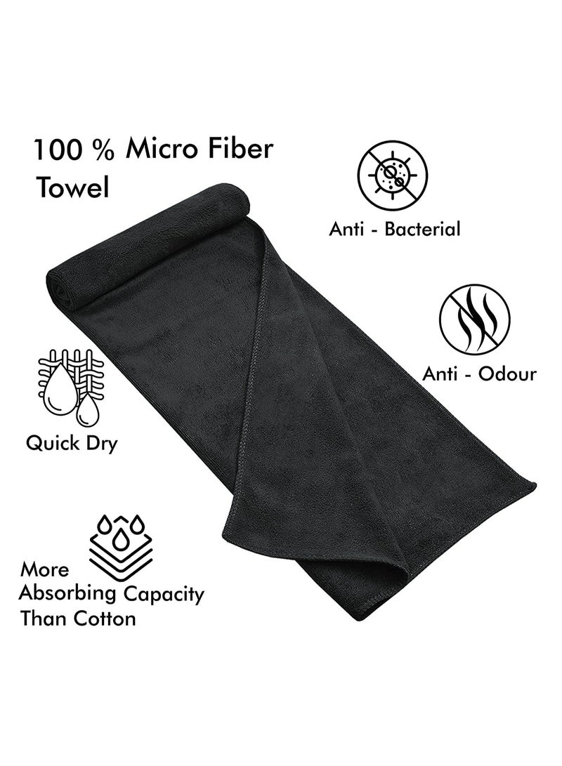 فابينني منشفة رياضية من 3 قطع من الألياف الدقيقة / منشفة يد / منشفة وجه / منشفة تنظيف سيارة من الألياف الدقيقة ناعمة ومتينة 50x90 سم أسود - Image 3