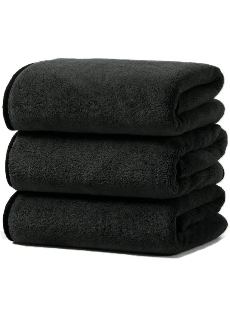 Fabienne 3-Piece Microfiber Gym Towel/Hand Towel/Face Towel/Microfiber Car Cleaning Towel Soft and Durable 50x90 cm Black  - Image 1