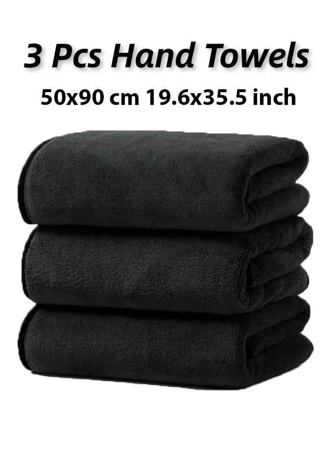 Fabienne 3-Piece Microfiber Gym Towel/Hand Towel/Face Towel/Microfiber Car Cleaning Towel Soft and Durable 50x90 cm Black  - Image 3