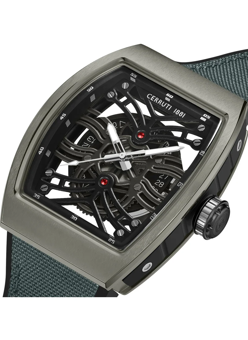 شيروتي 1881 Calliano Men's 48mm Watch with Grey and Black Nylon Genuine Leather Strap