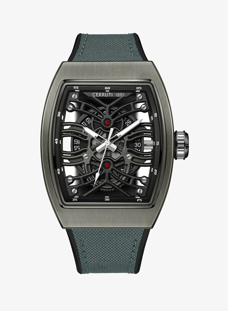 Calliano Men's 48mm Watch with Grey and Black Nylon Genuine Leather Strap