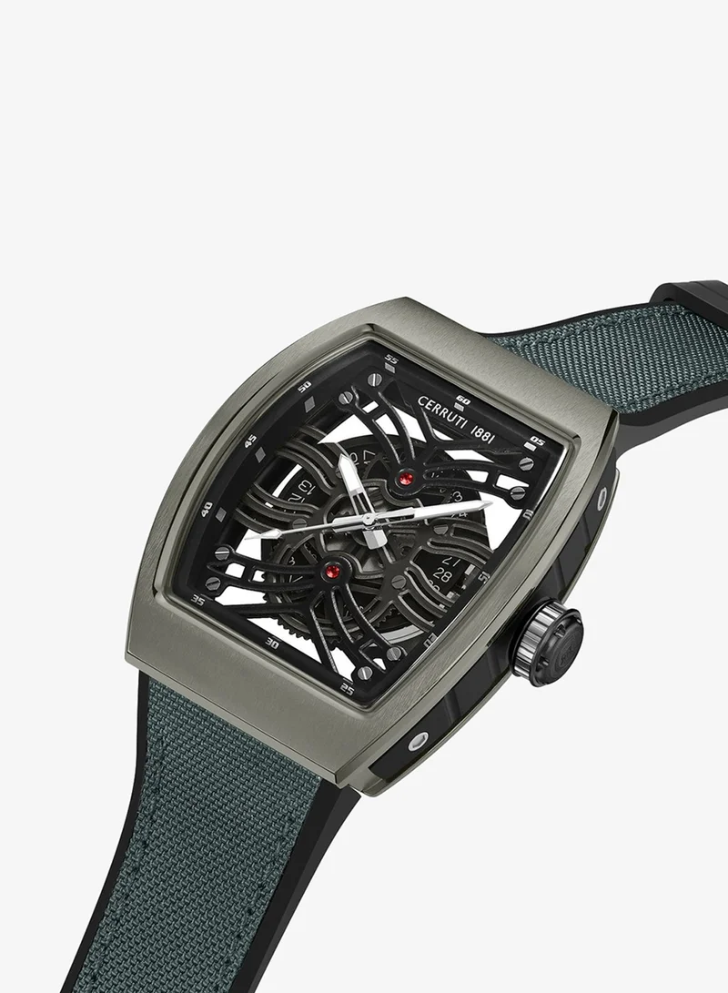CERRUTI 1881 Calliano Men's 48mm Watch with Grey and Black Nylon Genuine Leather Strap